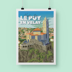 affiche-poster-auvergne-le-puy-en-velay-eglise-saint-michel-daiguilhe-vintage-flatdesign-design-decoration-maison